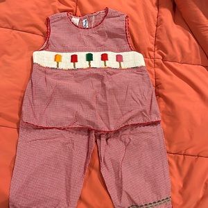 Silly Goose: Hand Smocked Girls 5T sleeveless shirt and pants